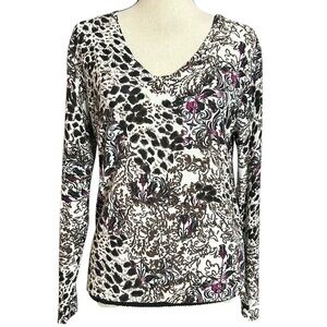 VIP Blouse L Floral Leopard Print Long Sleeve